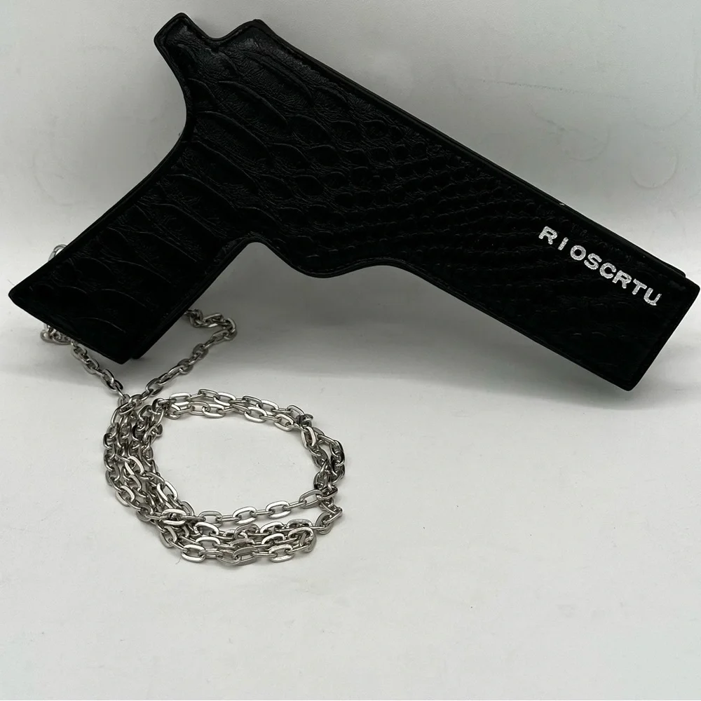 Black pistol shaped hip holster mini little purse handbag.